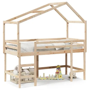 Halfhoogslaper met ladder en bedhuis grenenhout 80×200 cm