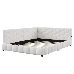 Gestoffeerd bed van 140×200 cm, LED-verlichting met 16 kleuren, geïntegreerde USB- en Type-C-poorten, lattenbodem, wit Gestoffeerd bed van 140×200 cm, LED-verlichting met 16 kleuren, geïntegreerde USB- en Type-C-poorten, lattenbodem, wit