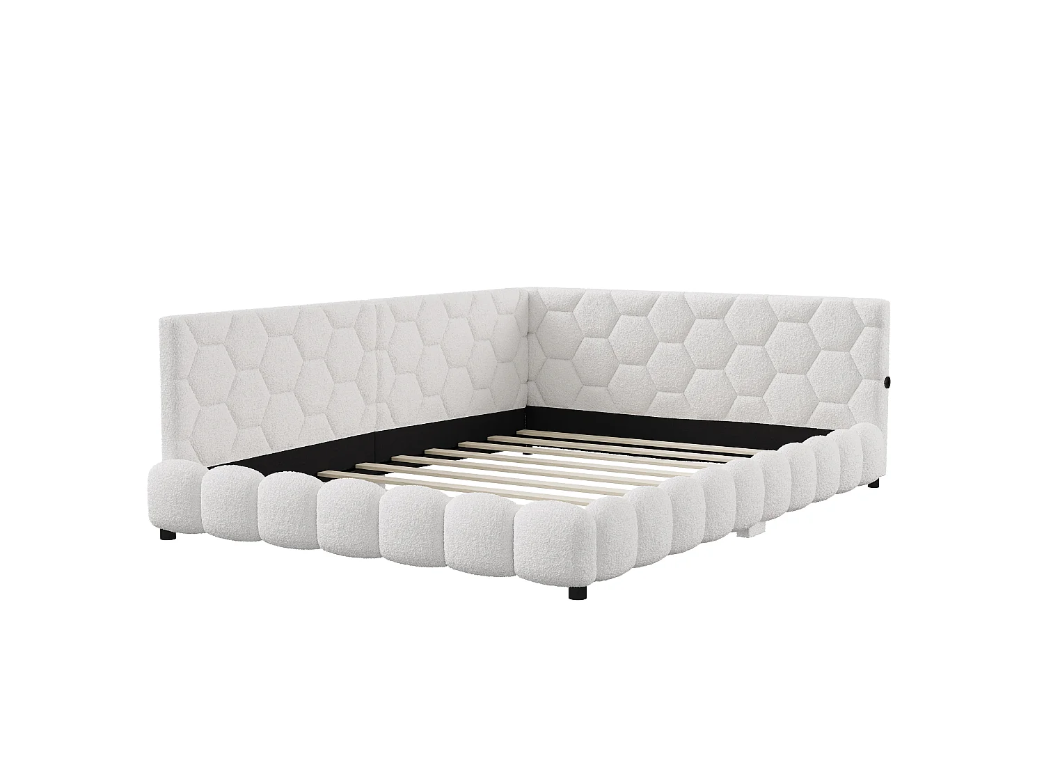 Gestoffeerd bed van 140x200 cm, LED-verlichting met 16 kleuren, geïntegreerde USB- en Type-C-poorten, lattenbodem, wit