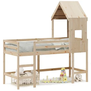 Halfhoogslaper met ladder en bedhuis grenenhout 80×200 cm