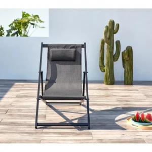 Grijze aluminium tuinstoel TEVATA Verstelbare ligstoel met kussen – Eigentijds design
