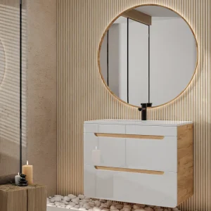 Hangwaskom naturel en wit – 80 cm – ARUBA – Koop nu eenvoudig en goedkoop online
