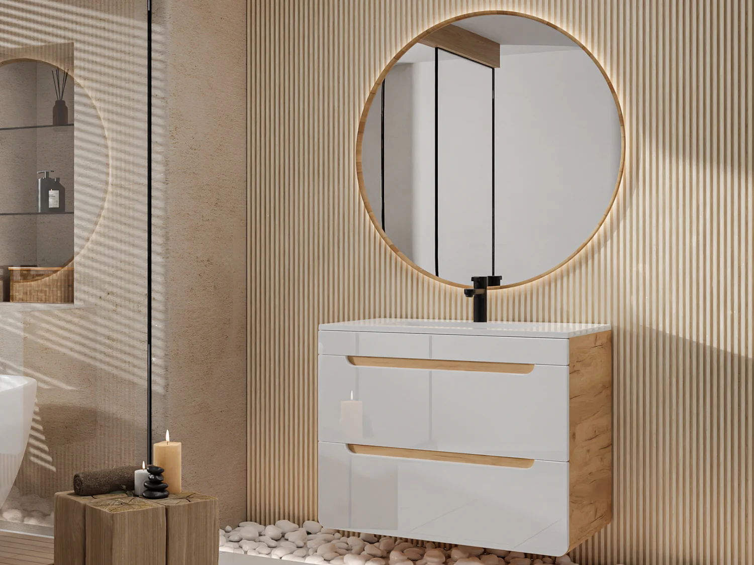 Hangwaskom naturel en wit - 80 cm - ARUBA - Koop nu eenvoudig en goedkoop online