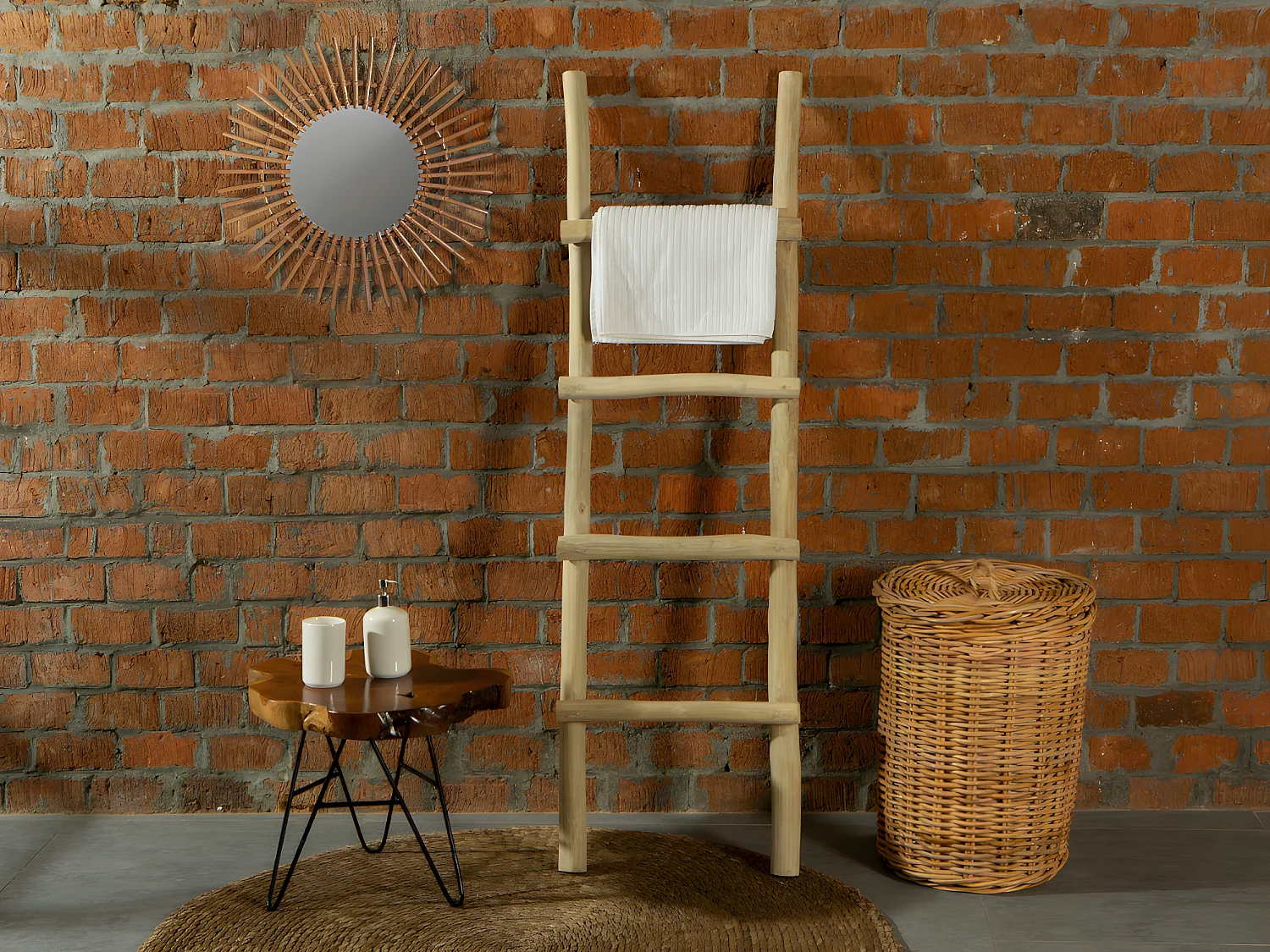 Handdoekenrek ladder van massief teakhout - Naturelkleur - FODNA - Koop nu online