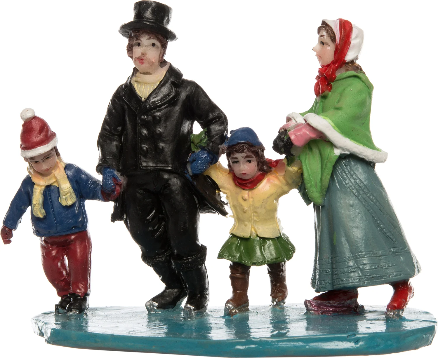 Intratuin De Brink kerstdorpminiatuur familie op schaatsen 8,2 x 4,2 x 6,8 cm