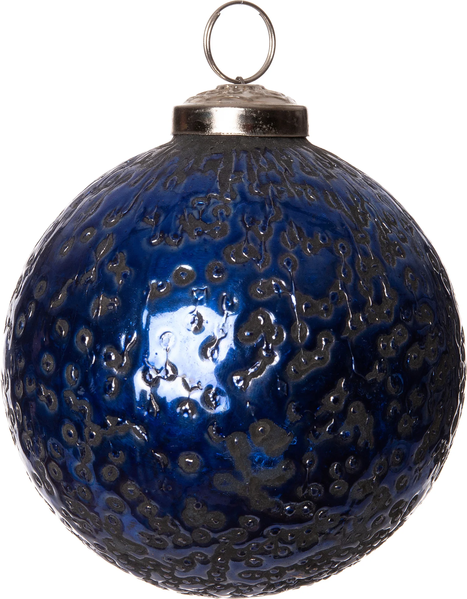 Intratuin kerstbal donkerblauw reliëf D 8 cm
