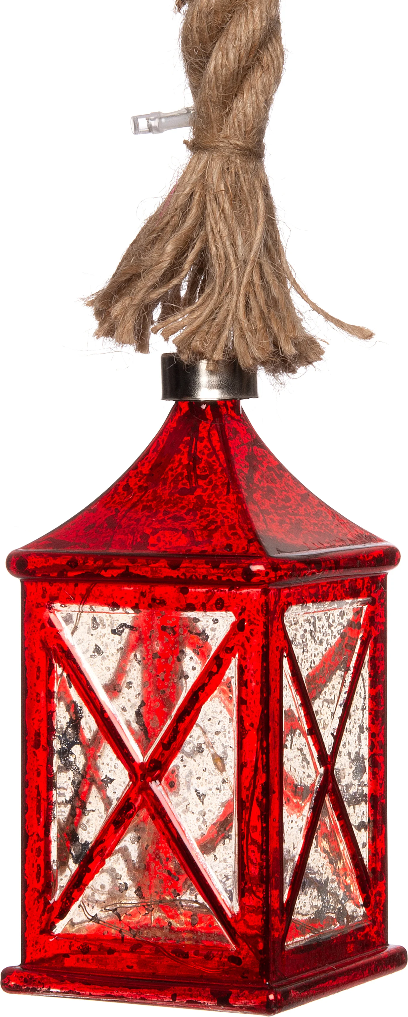Intratuin lantaarn aan touw met LED verlichting rood 7 x 7 x 14,5 cm