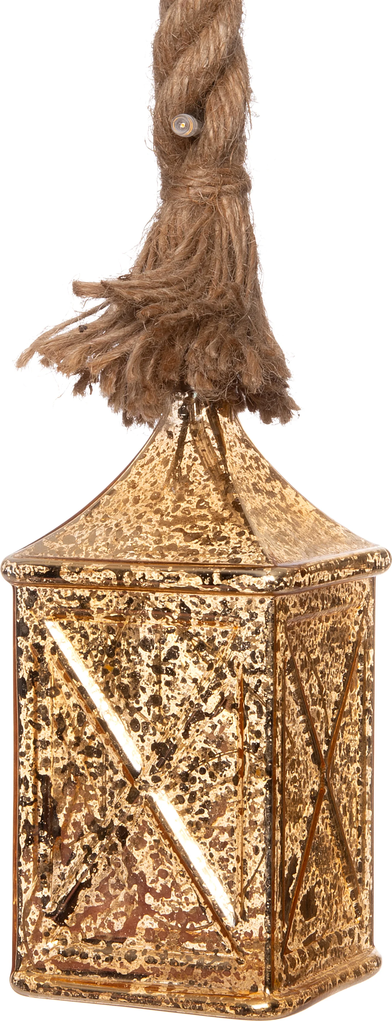 Intratuin lantaarn aan touw met LED verlichting goud 7 x 7 x 14,5 cm