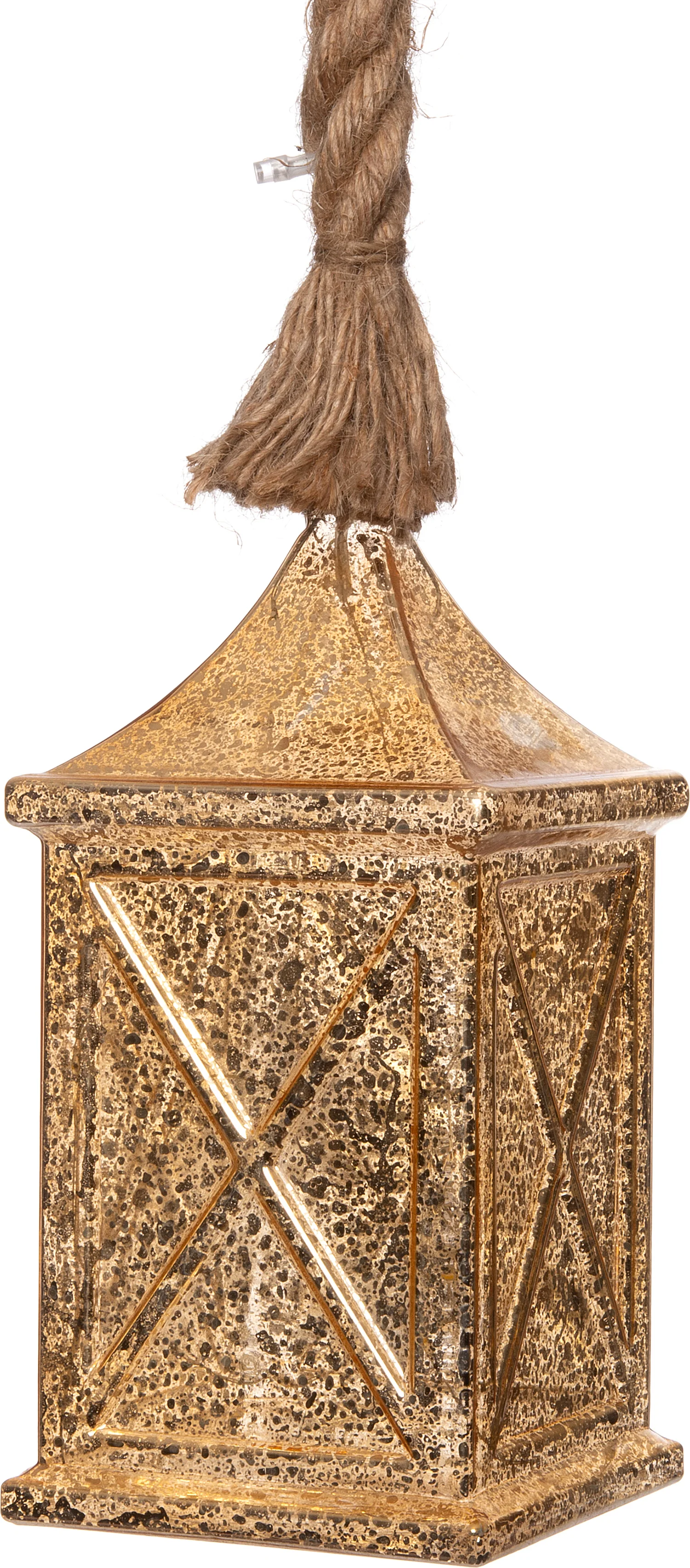 Intratuin lantaarn aan touw met LED verlichting goud 10 x 10 x 21 cm
