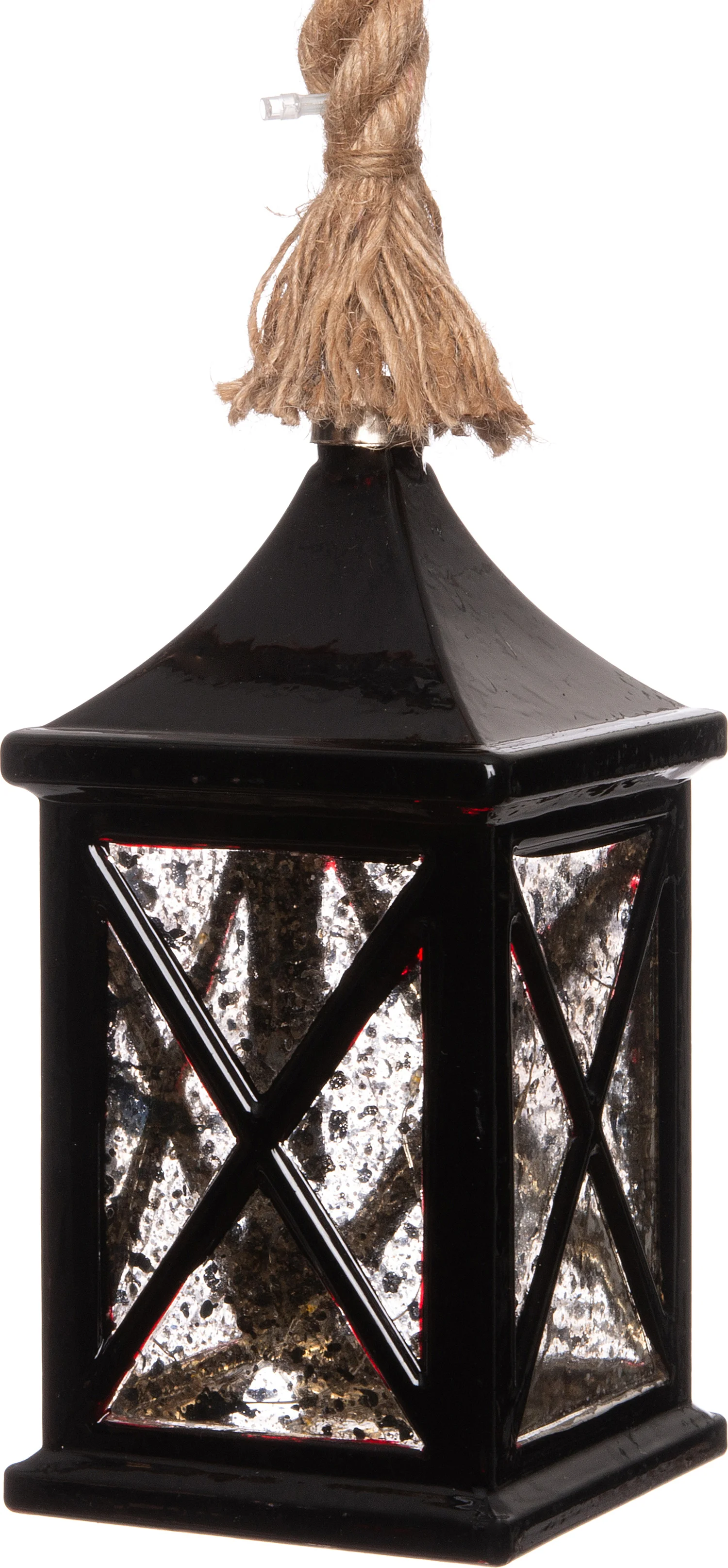 Intratuin lantaarn aan touw met LED verlichting zwart 10 x 10 x 21 cm