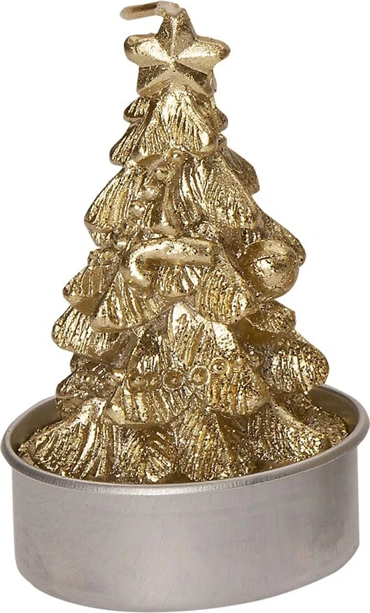 Intratuin kaars Kerstboom goud D 3,5 H 5 cm 6 stuks