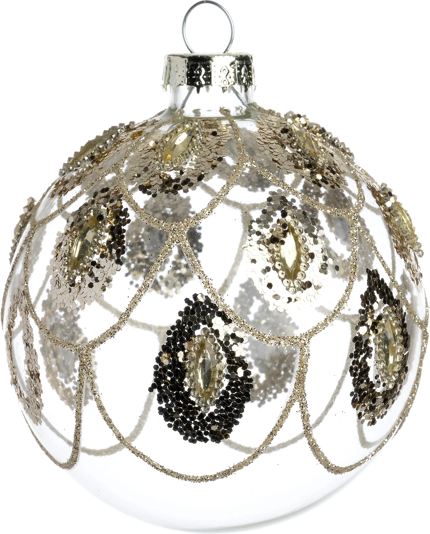 Intratuin kerstbal semitransparant Royton pauwenveer goud D 8 cm