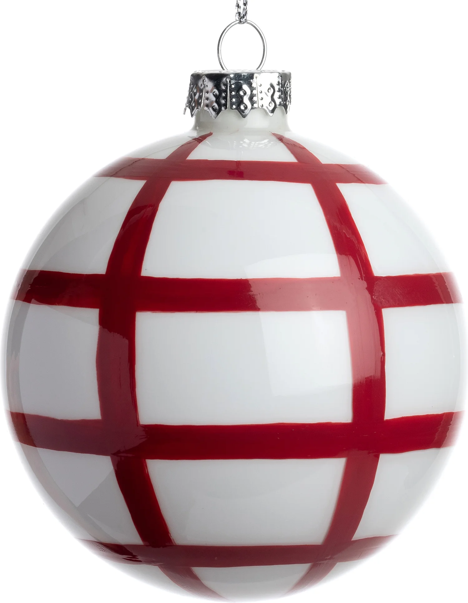 Intratuin kerstbal Beeston wit / rood ruit D 8 cm