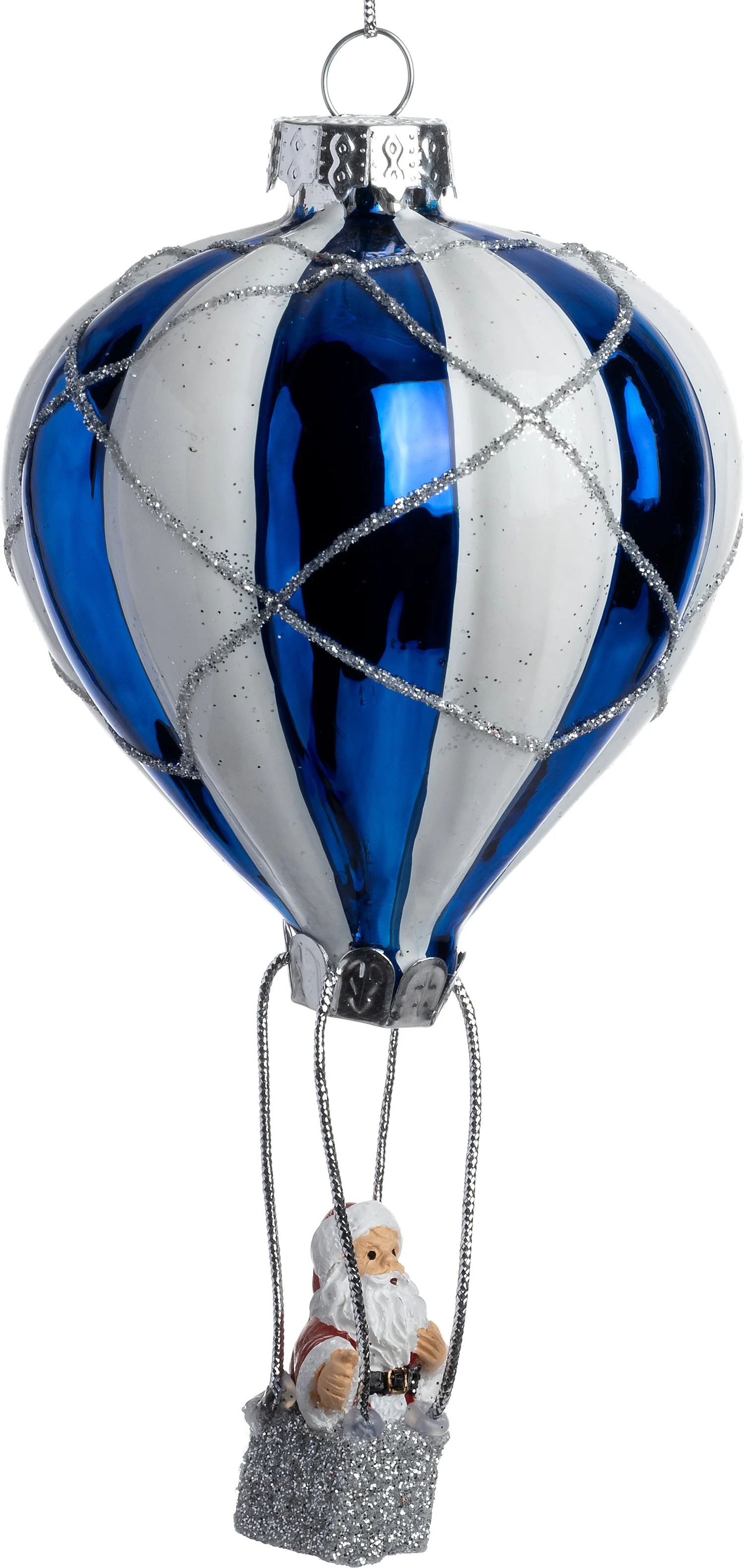 Intratuin kerst ornament luchtballon zilver / wit / blauw D 7,5 x H 14 cm