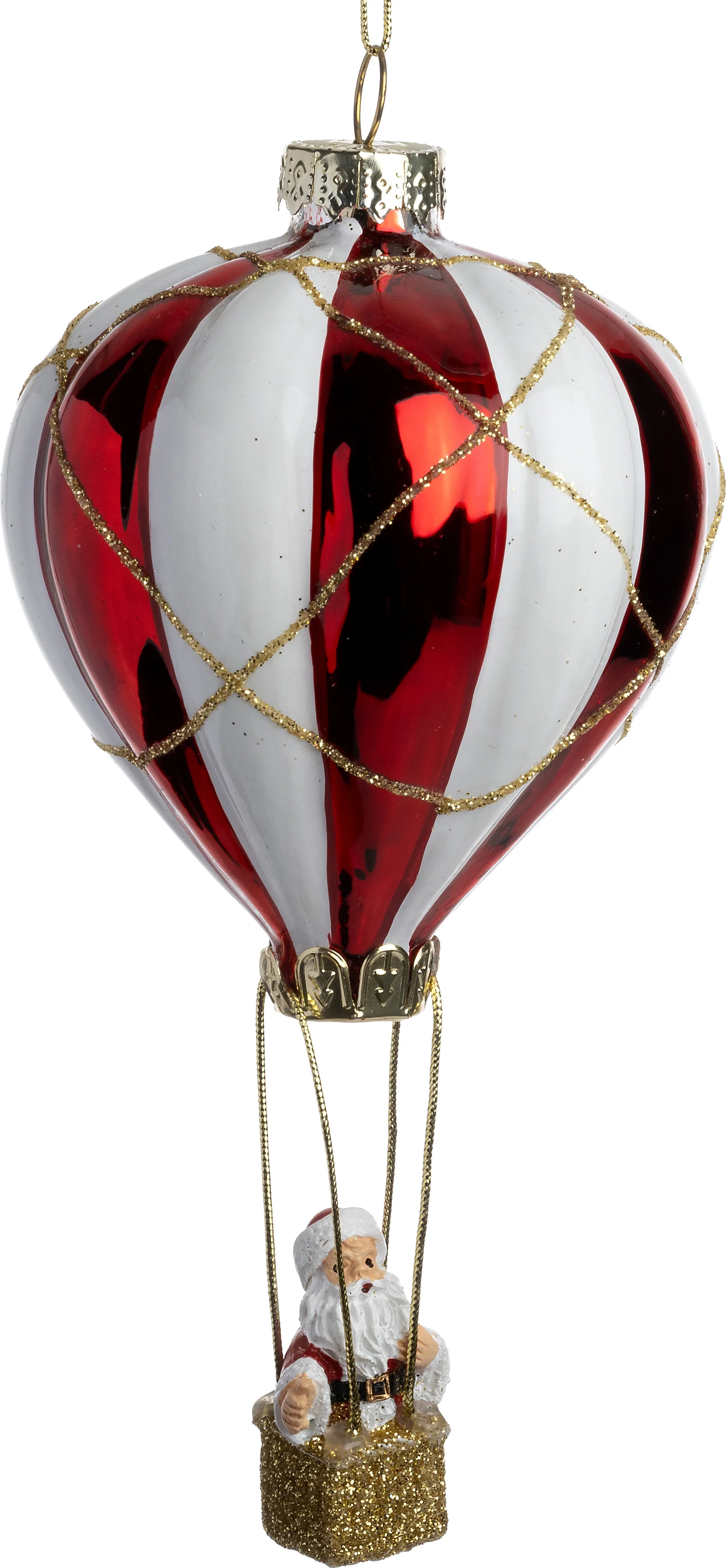 Intratuin kerst ornament luchtballon zilver / rood / wit D 7,5 x H 14 cm