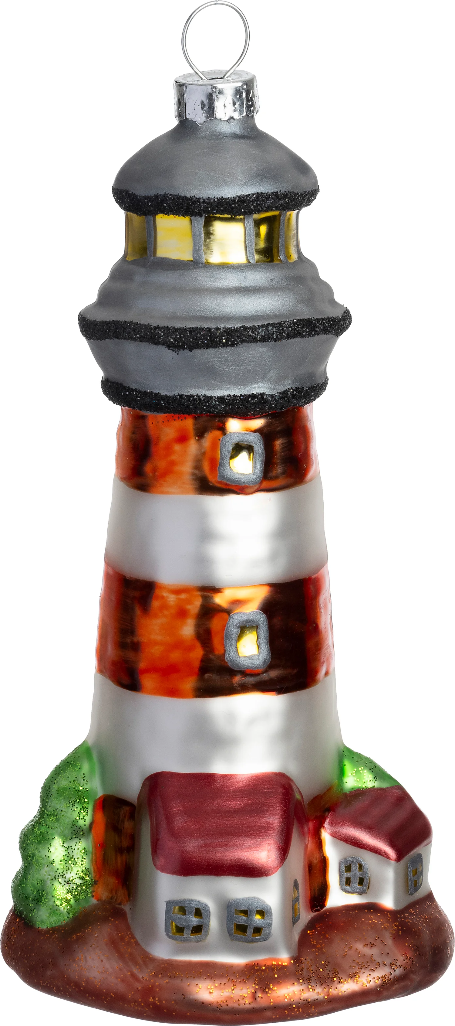 Intratuin kerst ornament vuurtoren rood / wit 6,8 x 6,3 x 13,7 cm