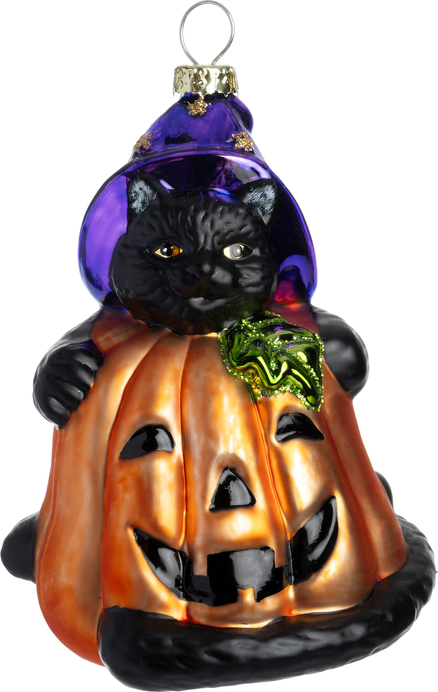 Intratuin halloween decoratie ornament pompoen met kat oranje 7,6 x 7,6 x 10,3 cm