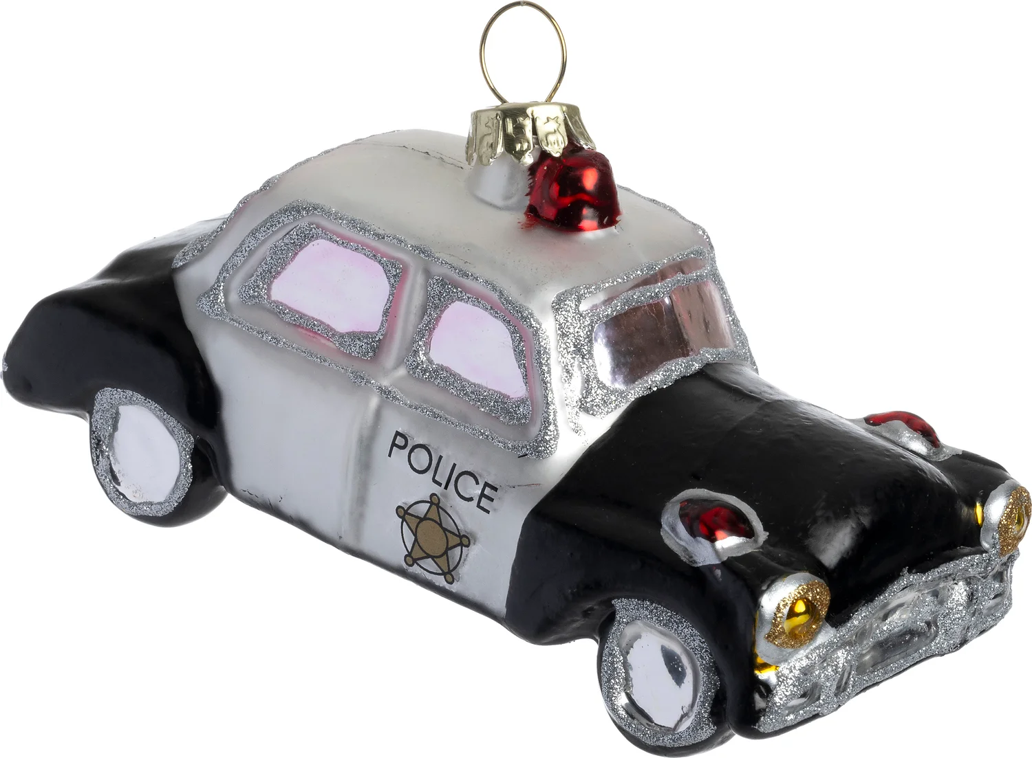 Intratuin kerst ornament politieauto zwart / wit 10 x 4,5 x 5 cm
