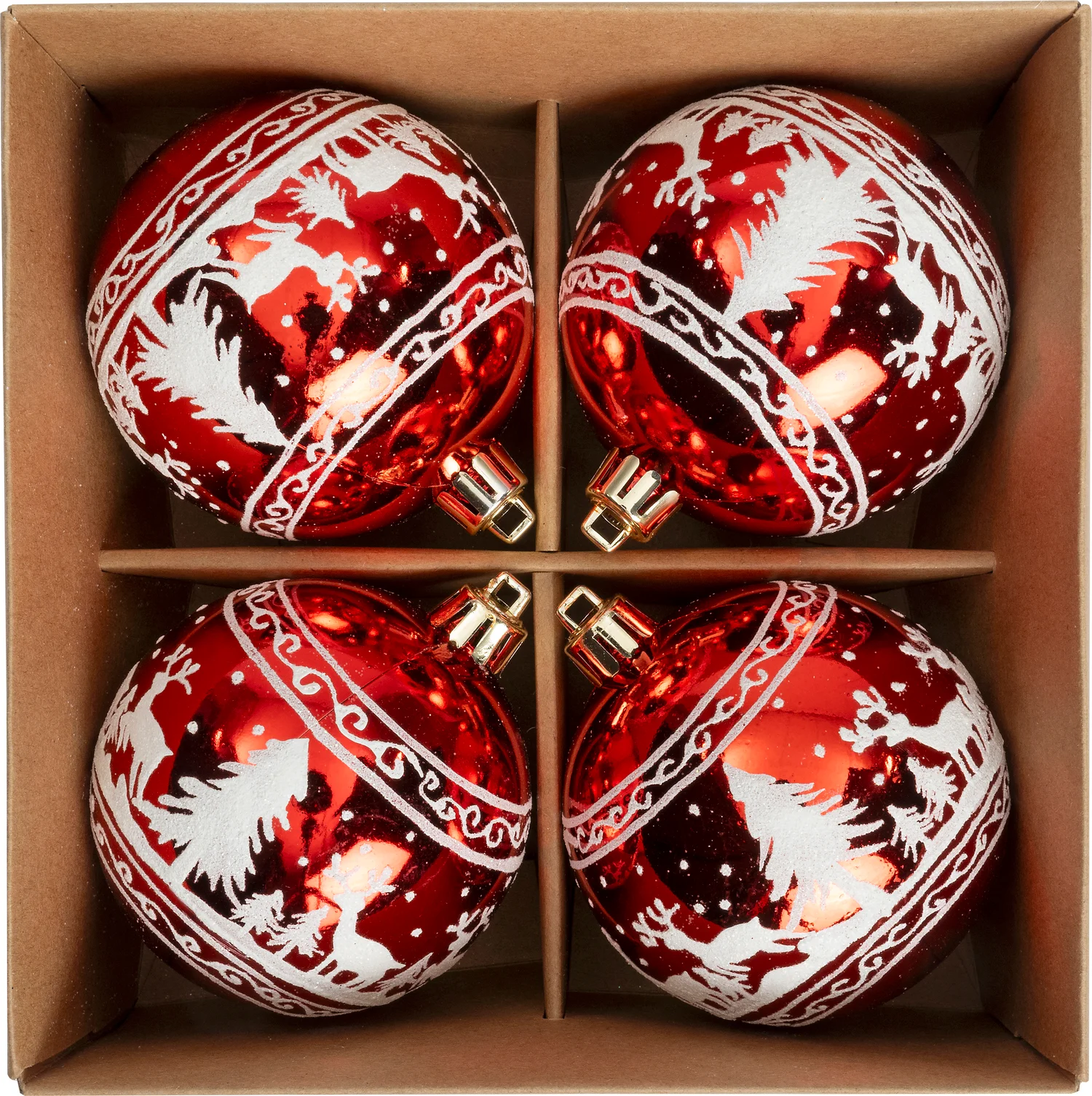 Intratuin kerstbal rood / wit tafereel D 8 cm 4 stuks