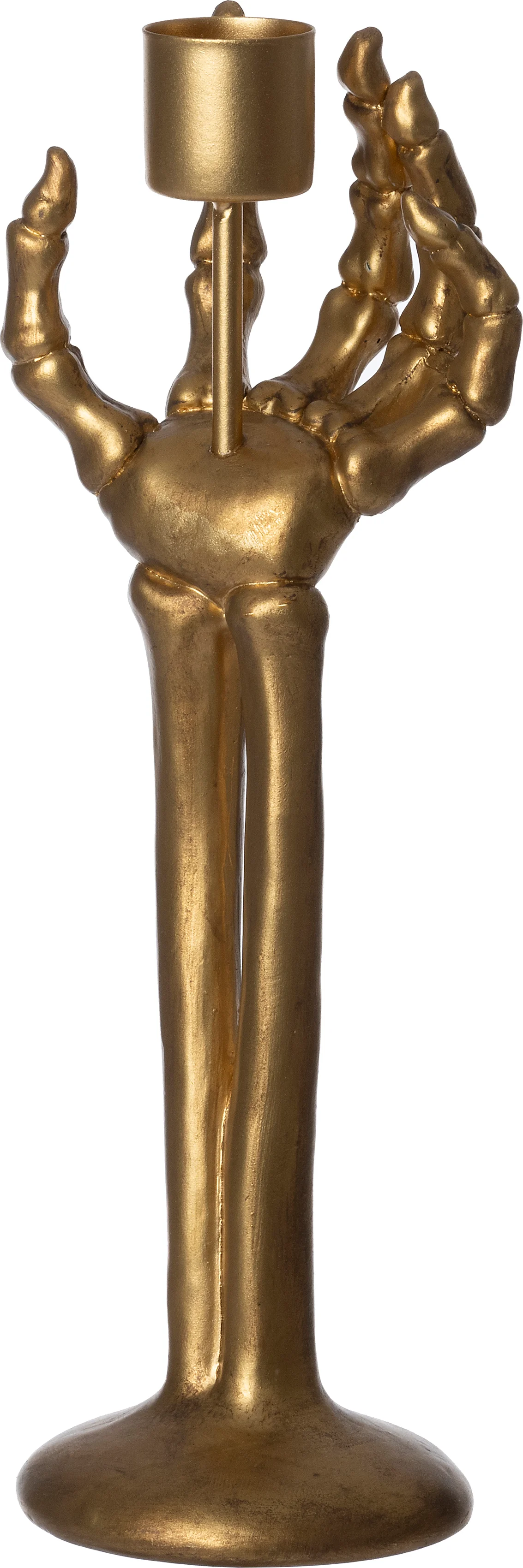 Intratuin halloween decoratie Skelly kandelaar goud 7,2 x 4,8 x 21 cm