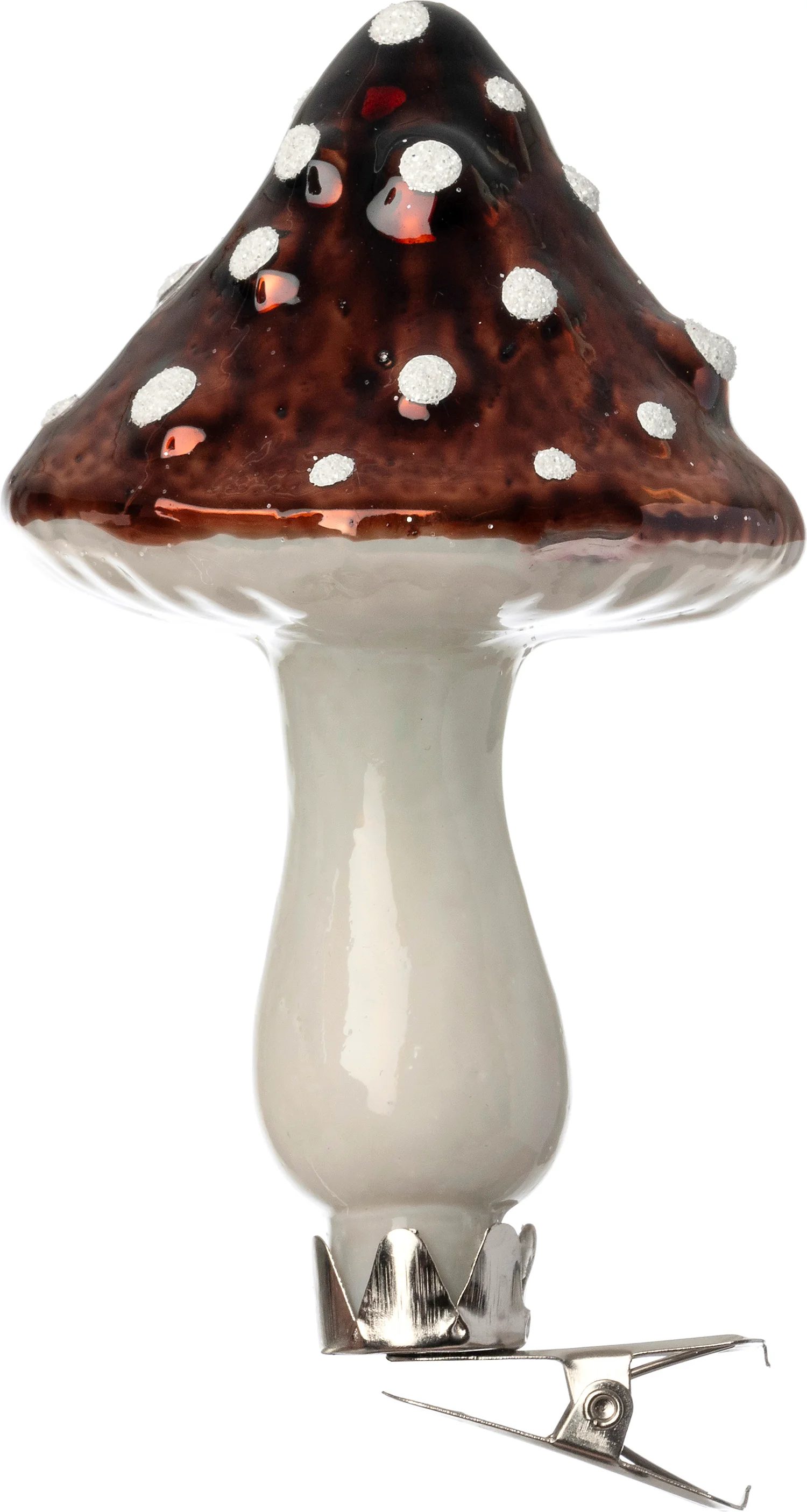 Intratuin kerstclip paddenstoel bruin / wit 6 x 6 x 8,5 cm