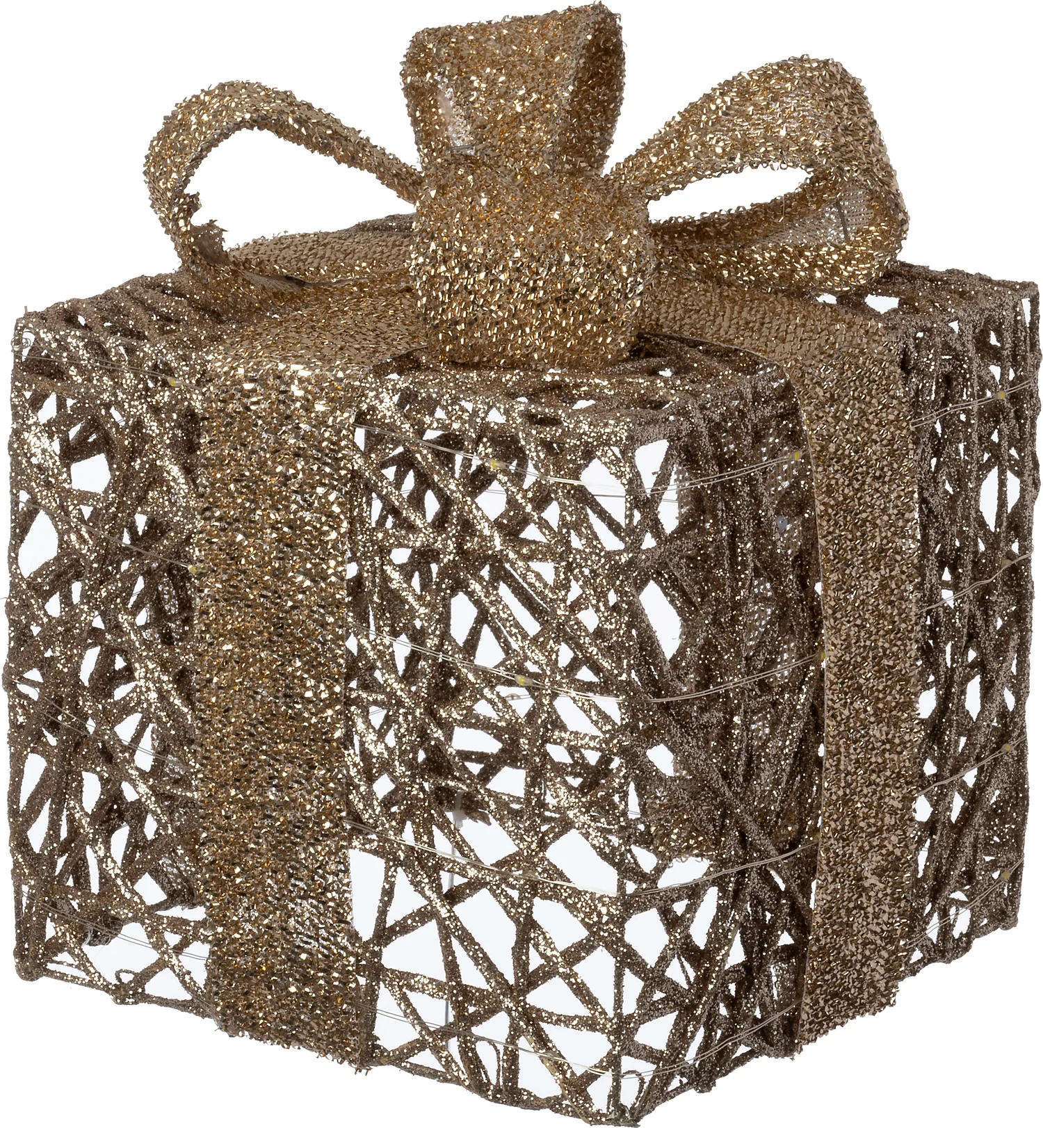 Intratuin kerstfiguur Kohal cadeau goud met verlichting 20 x 20 x 23 cm