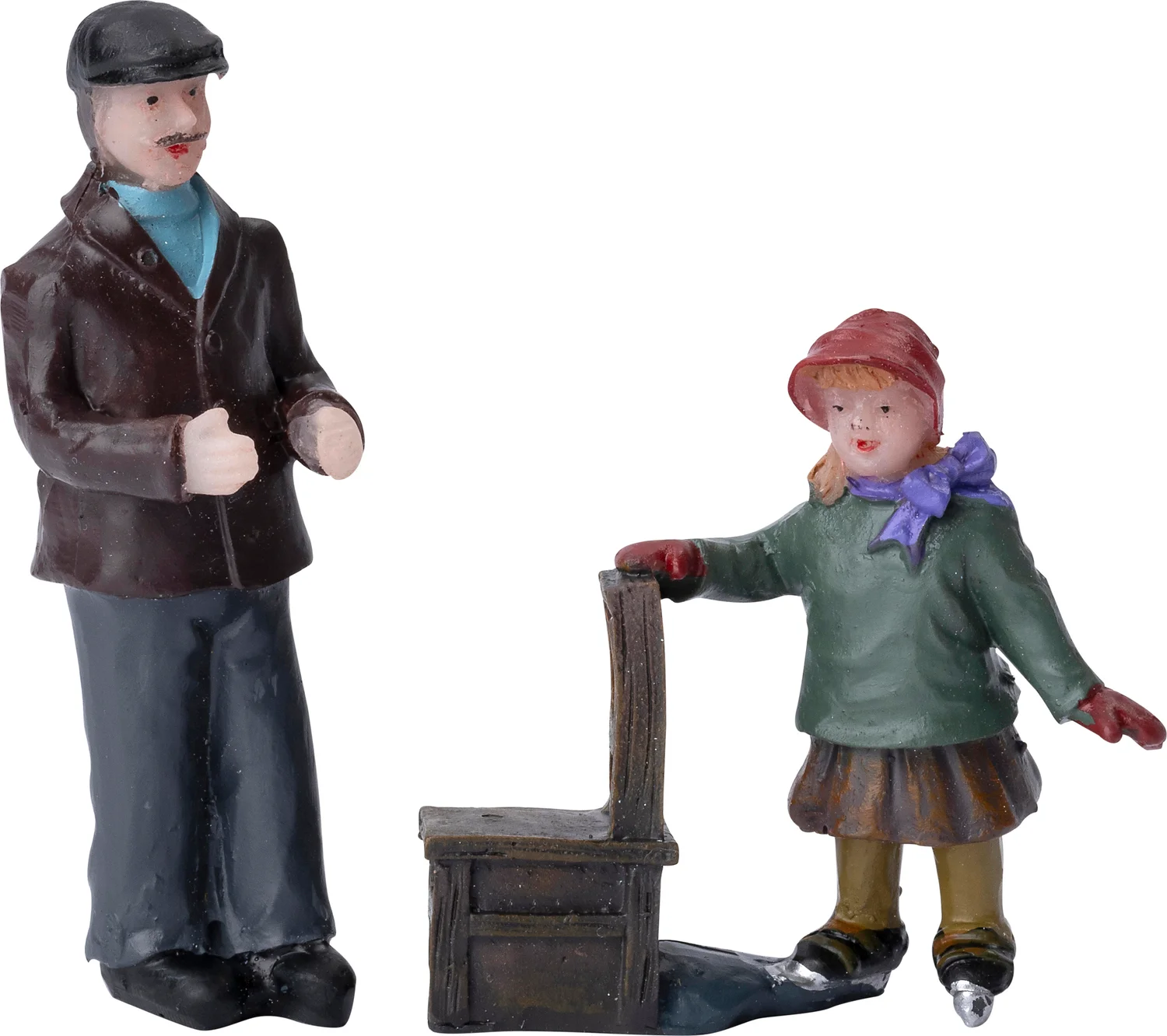 Intratuin Holland kerstdorpminiatuur leren schaatsen 9 x 4,3 x 14 cm 2-delige set