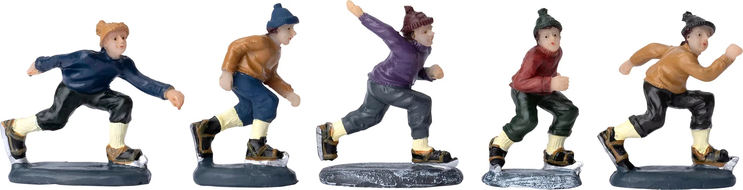 Intratuin Holland kerstdorpminiatuur koplopers schaatsen 9 x 4,3 x 14 cm 5-delige set
