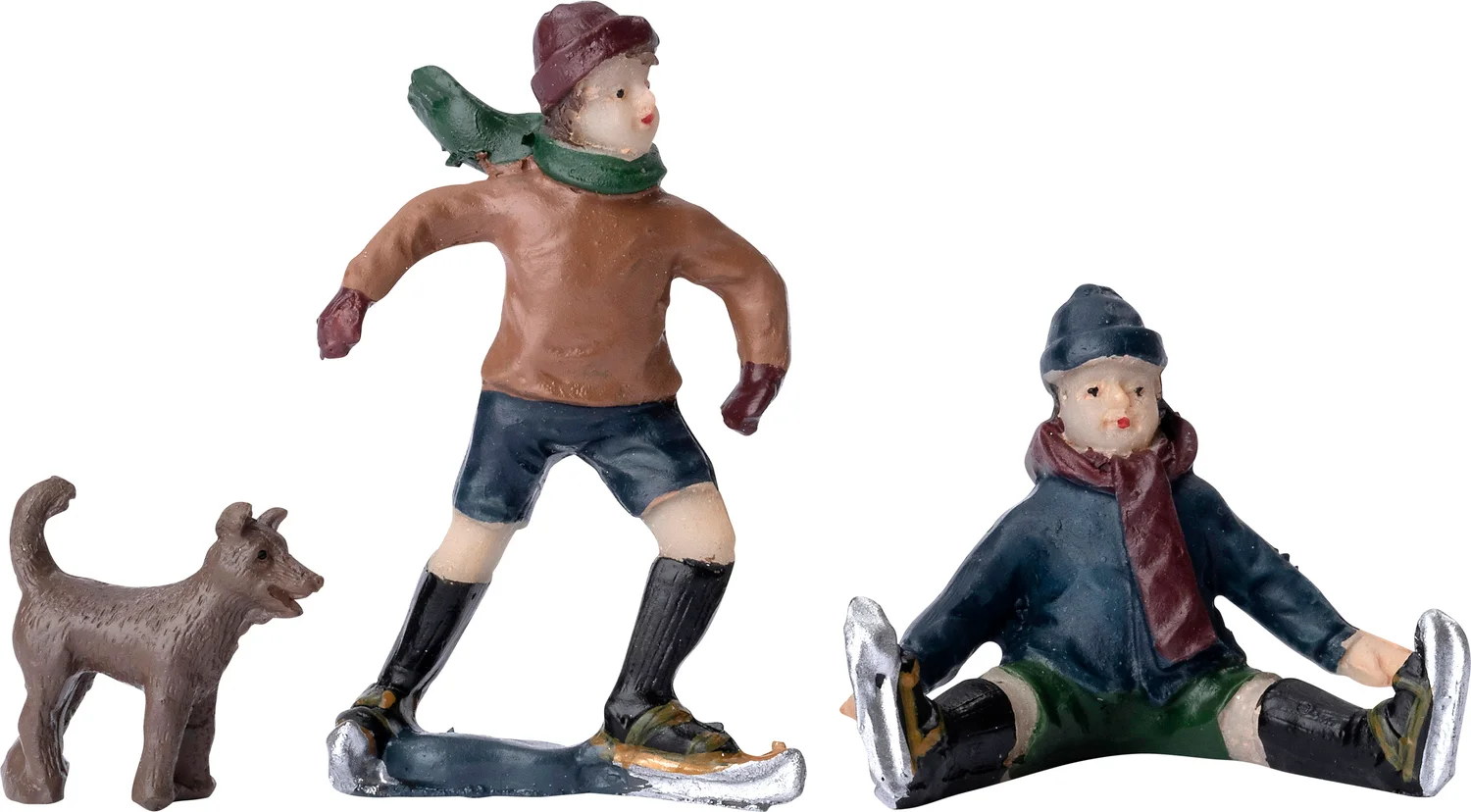 Intratuin Holland kerstdorpminiatuur schaatsen met hond 11,5 x 5 x 14,5 cm 3-delige set