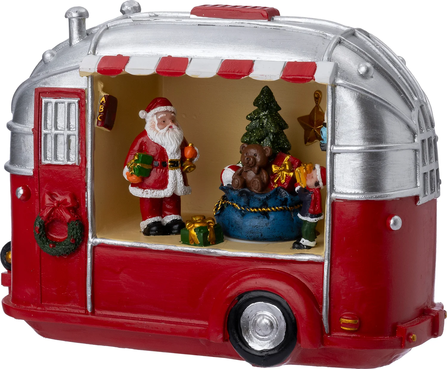 Intratuin kerstfiguur trailer kerstman rood / wit 23,5 x 10 x 16 cm