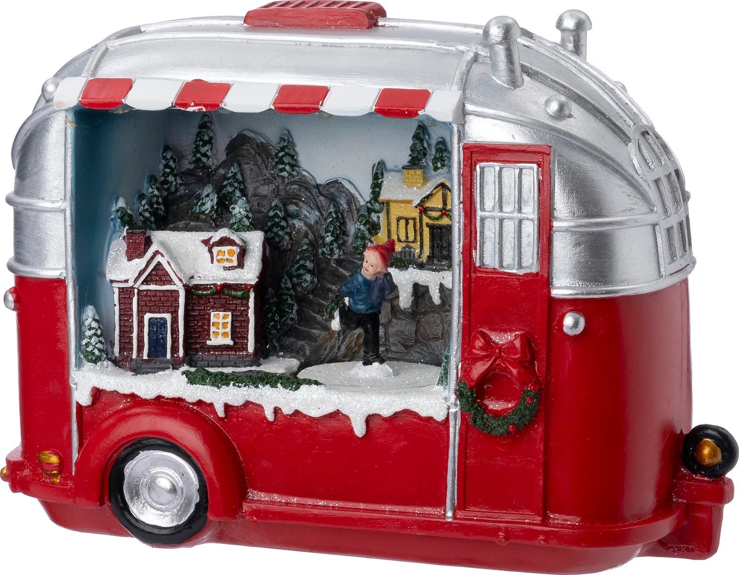 Intratuin kerstfiguur trailer huisje rood / wit 23,5 x 10 x 16 cm