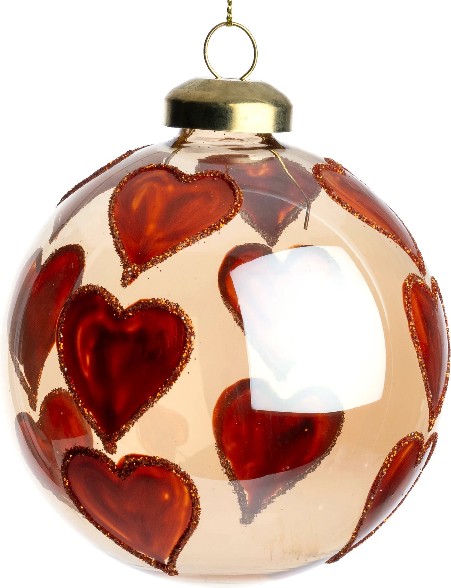 Intratuin kerstbal Nefer roze / groen harten D 8 cm