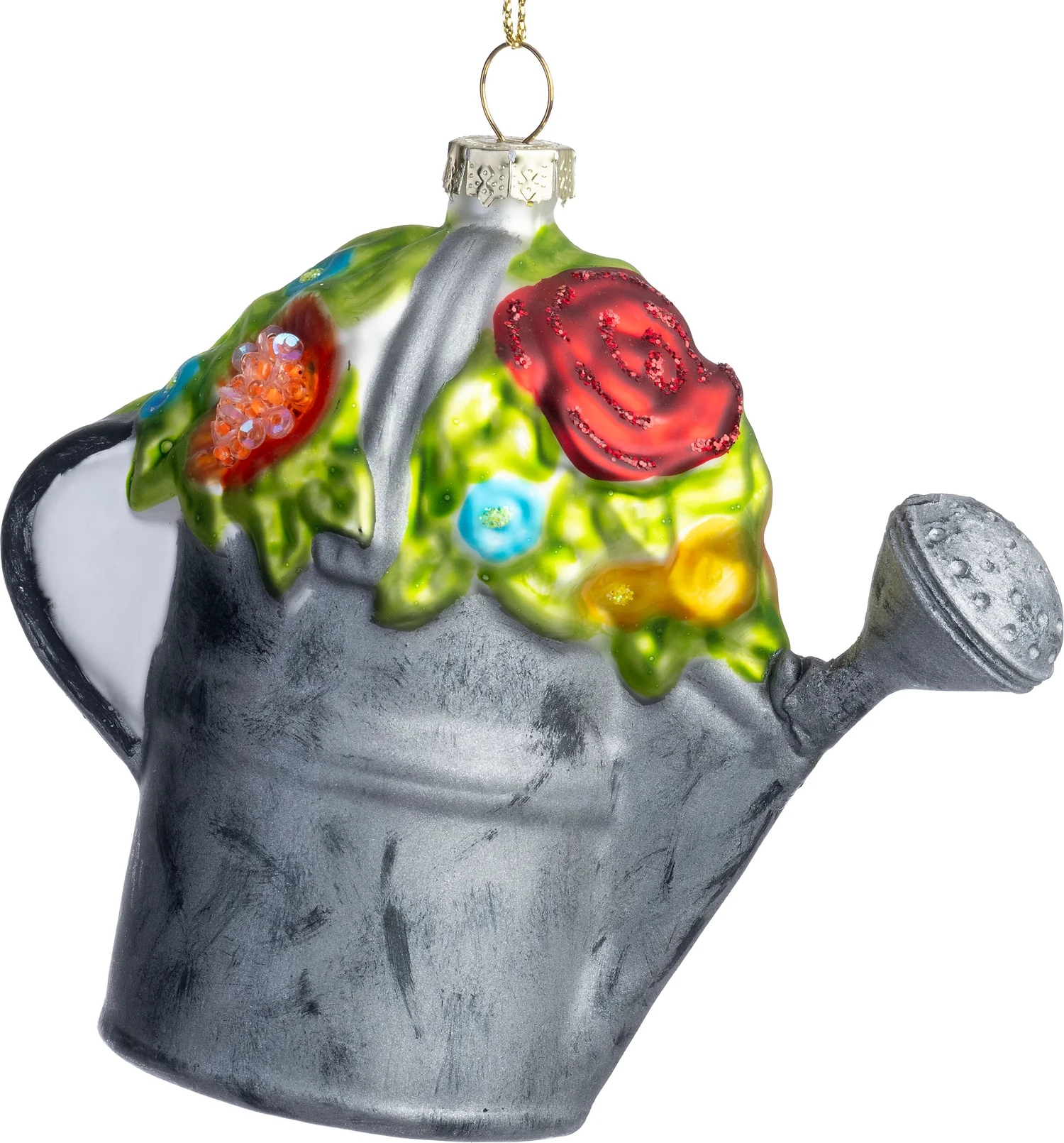 Intratuin kerst ornament gieter grijs / groen 10,5 x 5,7 x 9,7 cm