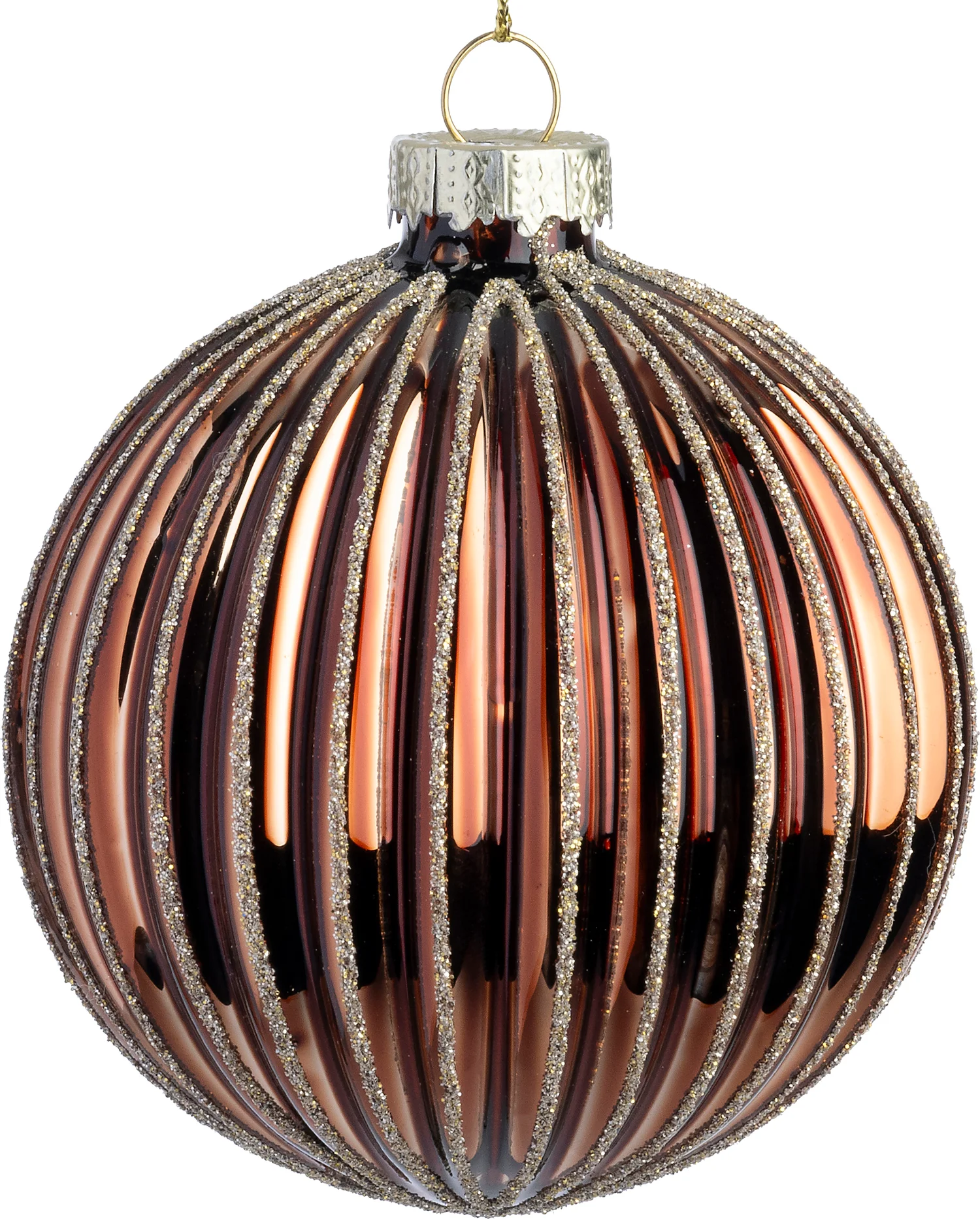 Intratuin kerstbal Moy bruin glanzend streep D 8 cm