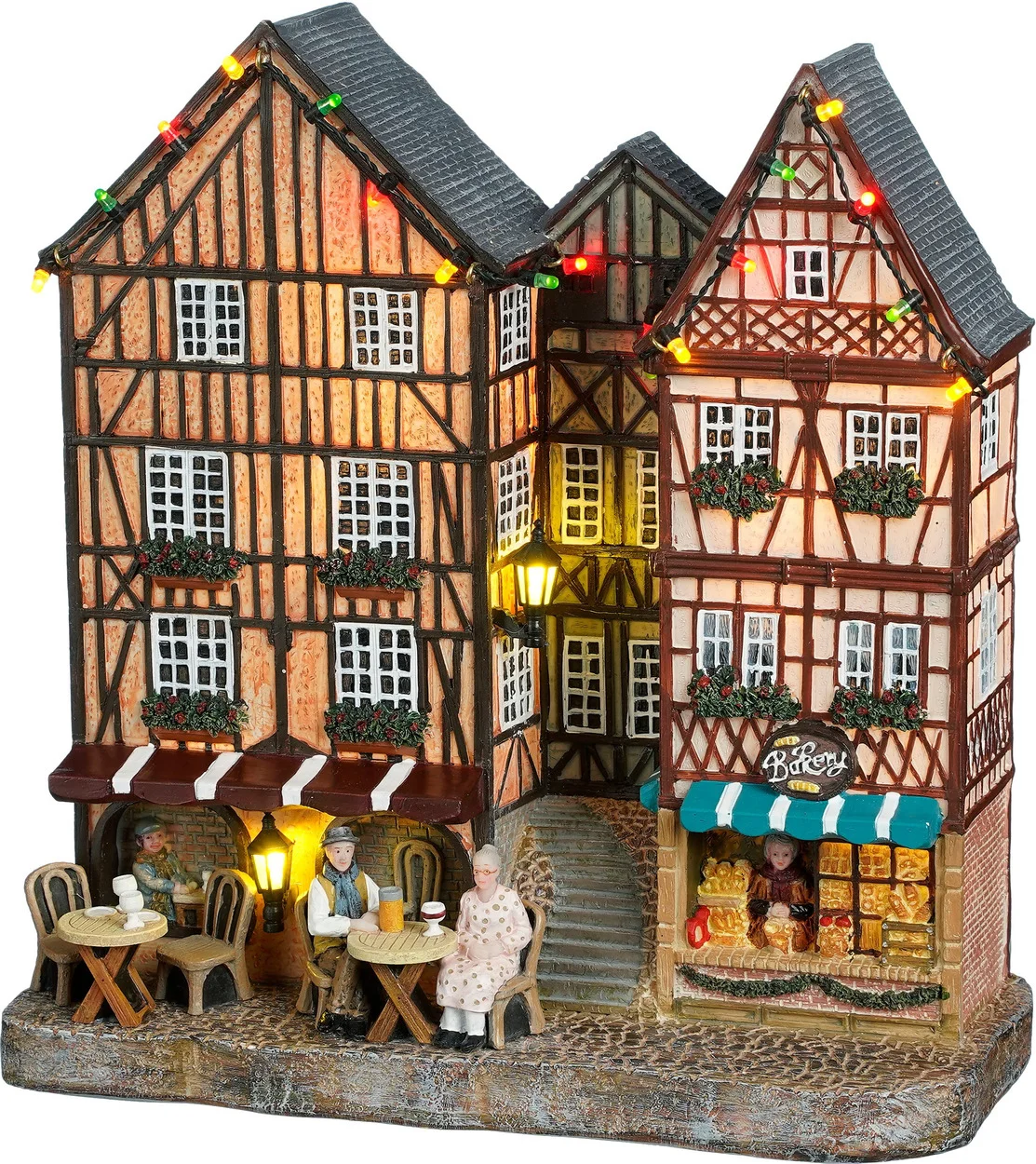 Luville Schneewald kersthuisje facade street (straat met bakkerij) 23,5 x 11 x 25 cm