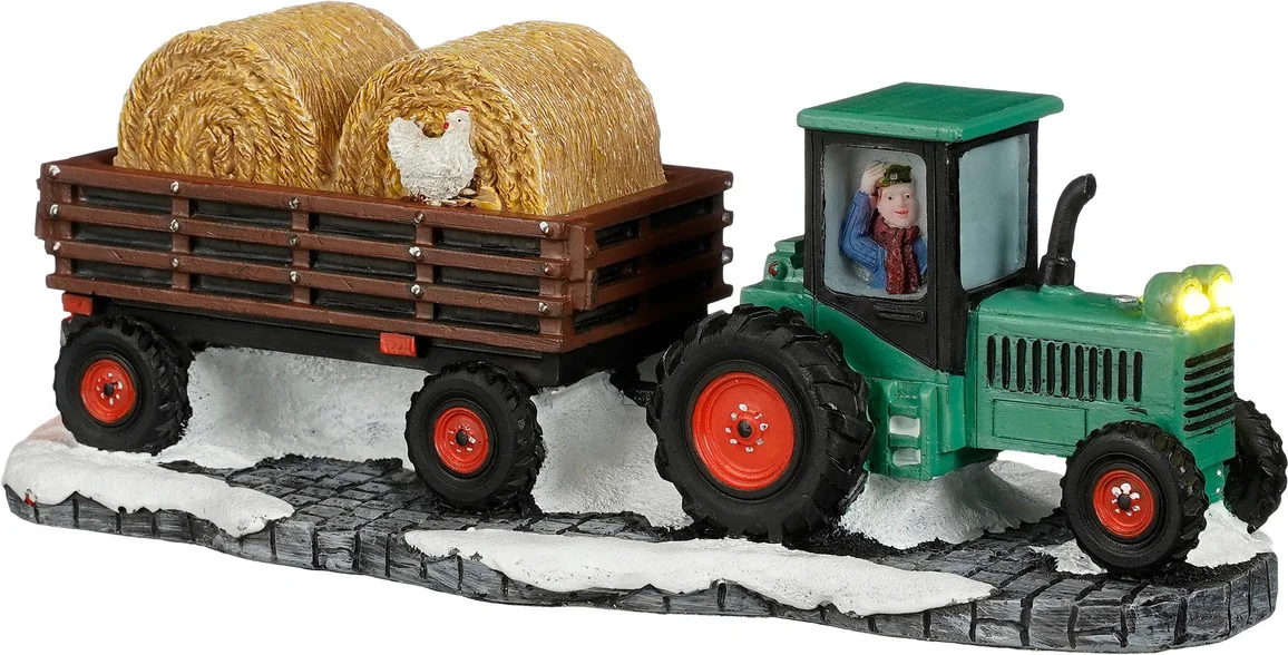 Luville Molendam kerstdorpminiatuur tractor with straw cart (tractor met hooi) 20 x 8,3 x 6,5 cm