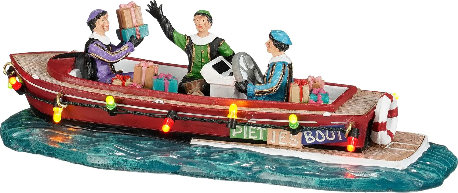 Luville Originals kerstdorpminiatuur hulppieten sloep 19 x 7,5 x 6 cm
