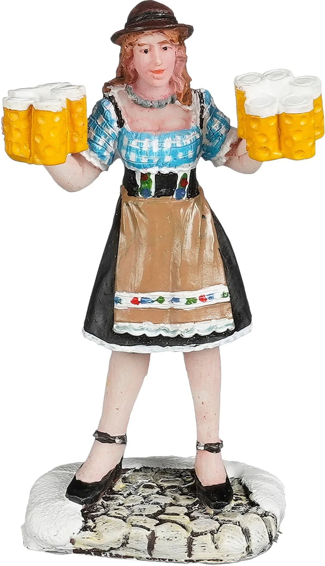 Luville Schneewald kerstdorpminiatuur woman brings beer (vrouw brengt bier) 4 x 2,5 x 7 cm
