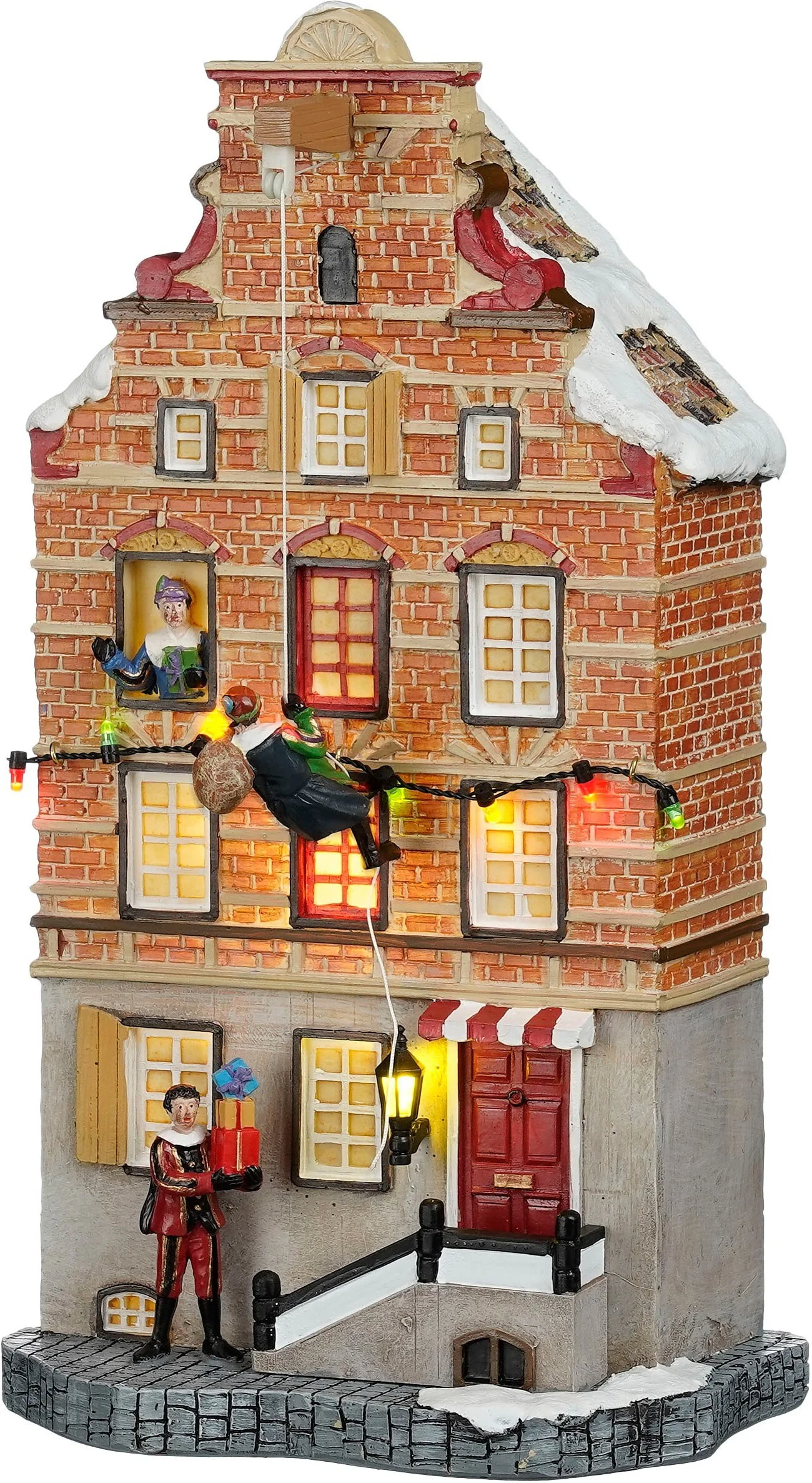 Luville Molendam kersthuisje facade sint en piet (klimmende pieten) 16,5 x 11 x 30,5 cm