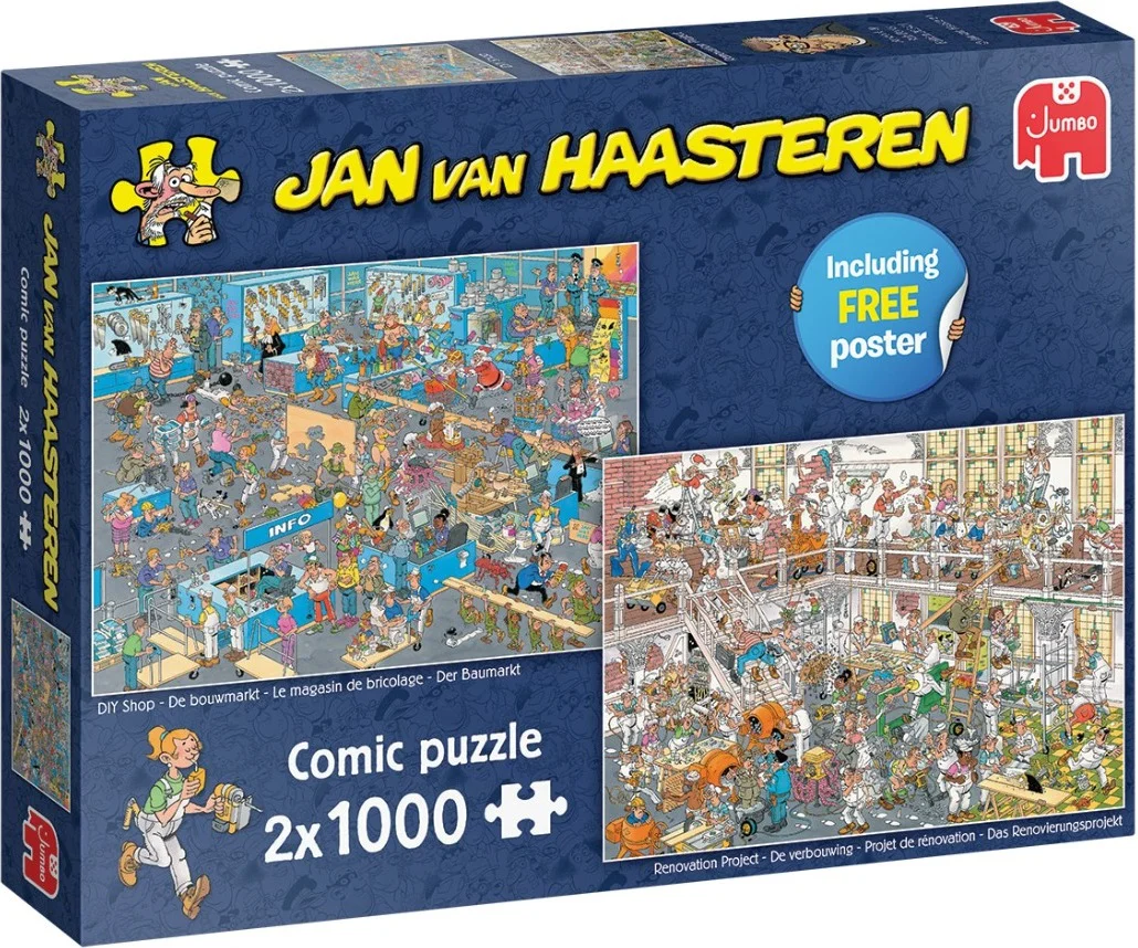 Jumbo puzzel Jan van Haasteren verbouwing & de bouwmarkt 68 x 49 cm 2x 1000 stukjes