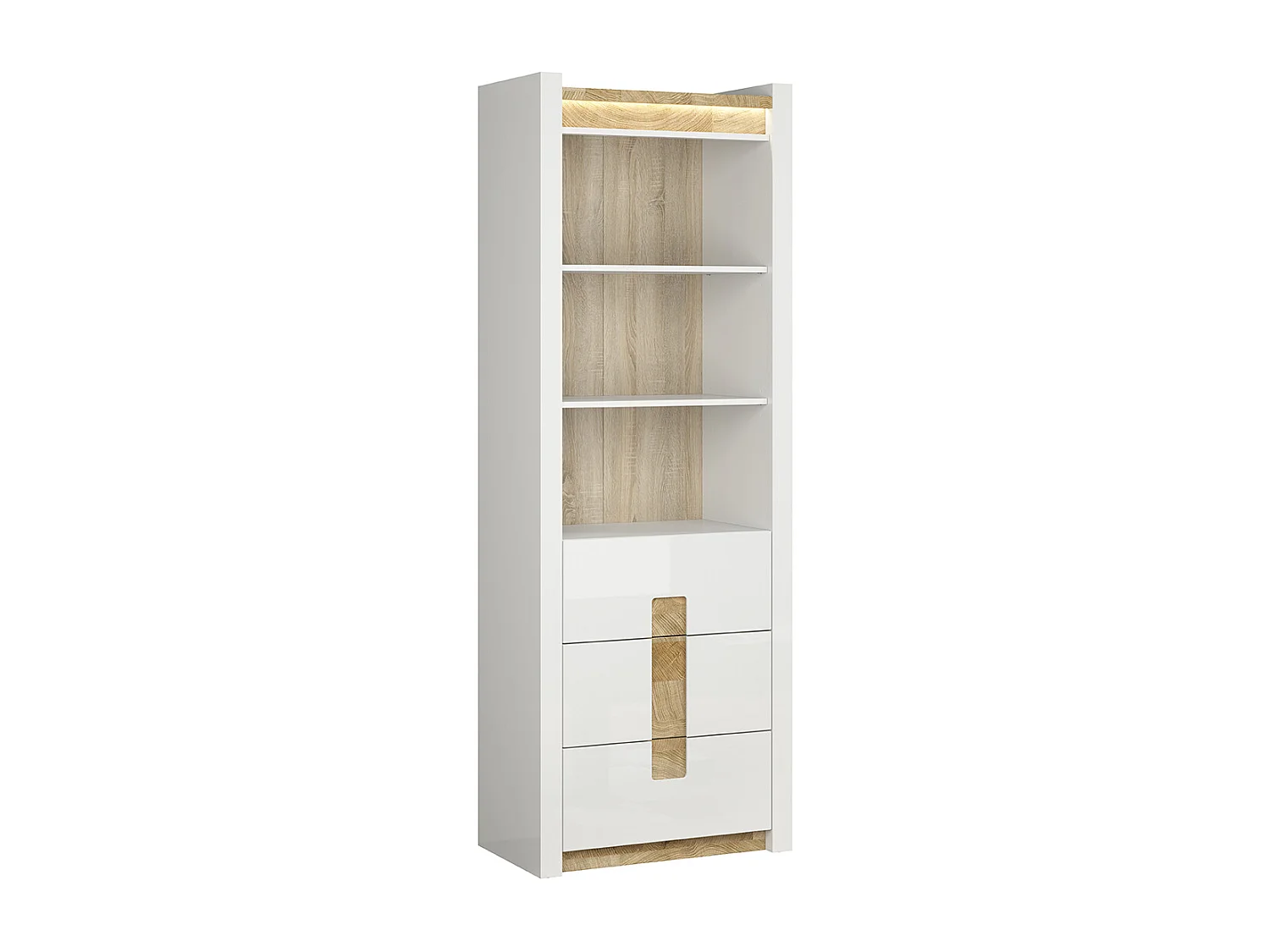 Helios boekenkast met 3 laden en LED's Wit laqué en hout