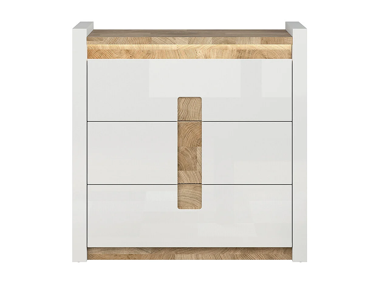 Helios commode met 3 laden en LED's Wit laqué en hout