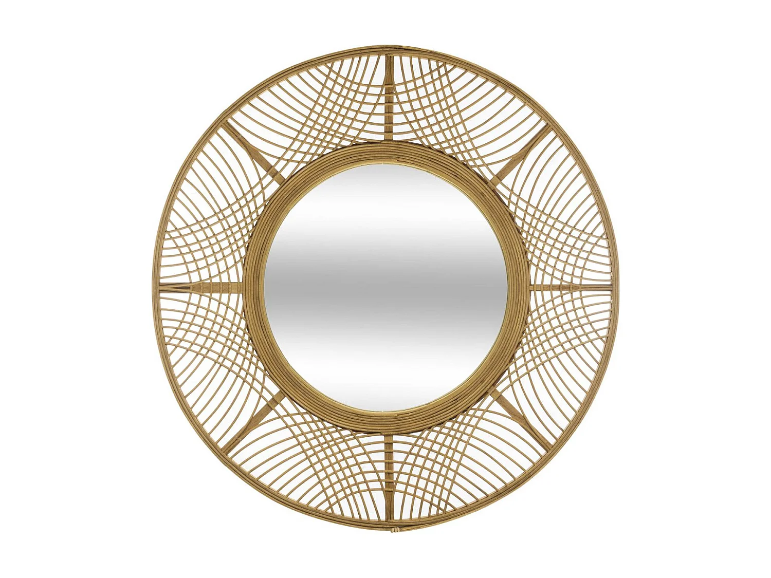 Grote ronde wandspiegel van natuurlijk bamboe D 70 cm, beige lijst, kwaliteitsglas, wandmontage
